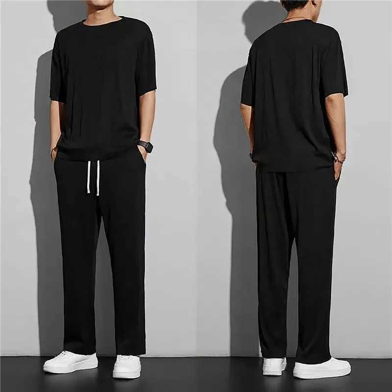 Mens Pajama Set Summer Casual Soft Pajama Solid Color Breathable Pajama Set Comfortable Home Pajama Mens PajamaW240719