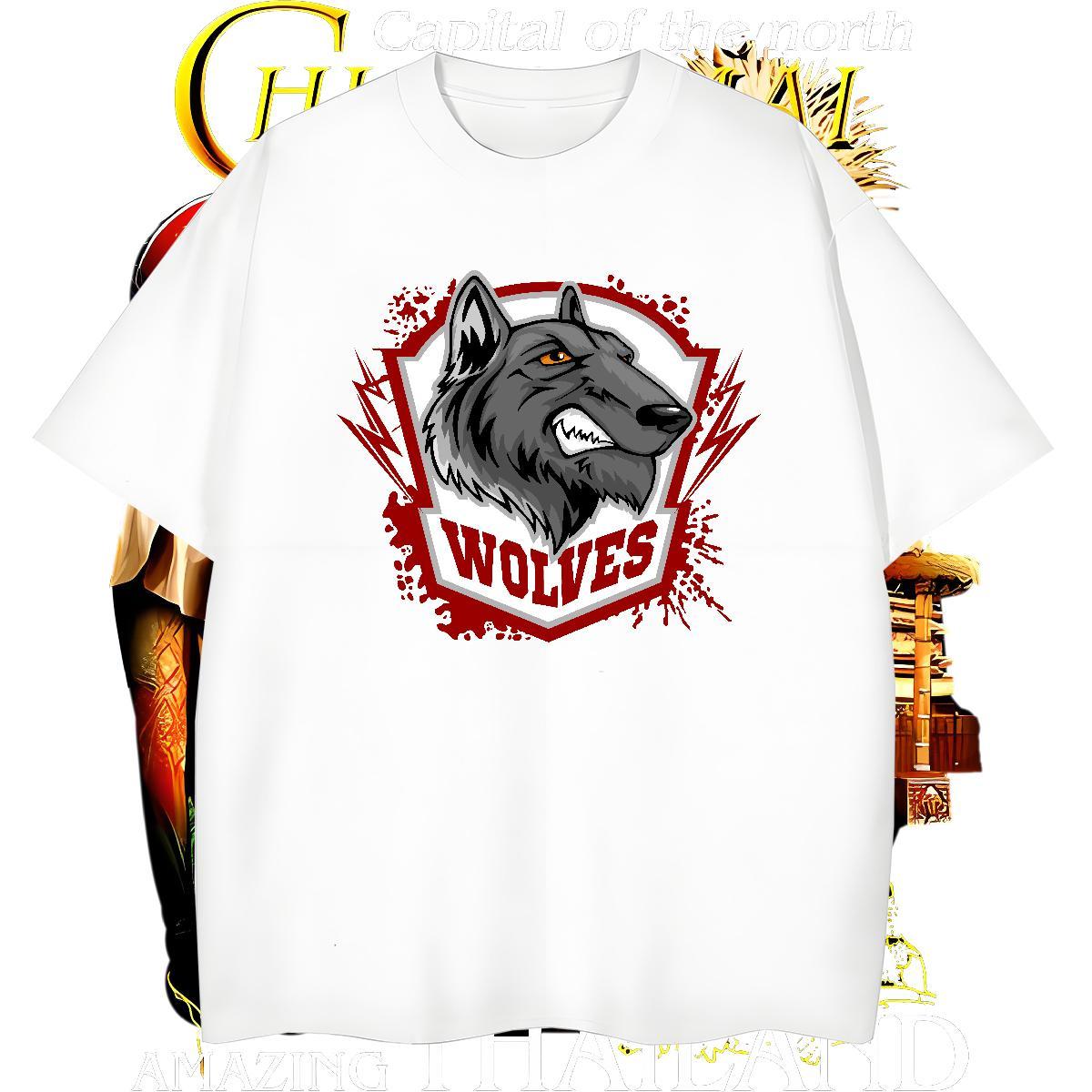 Popular T-Shirts for Men wolf Crew Neck Breathable High Street Hip Hop Custom Printing 100% Cotton 230g Men Clothes T-Shirt DIY Customized Tees Shirts