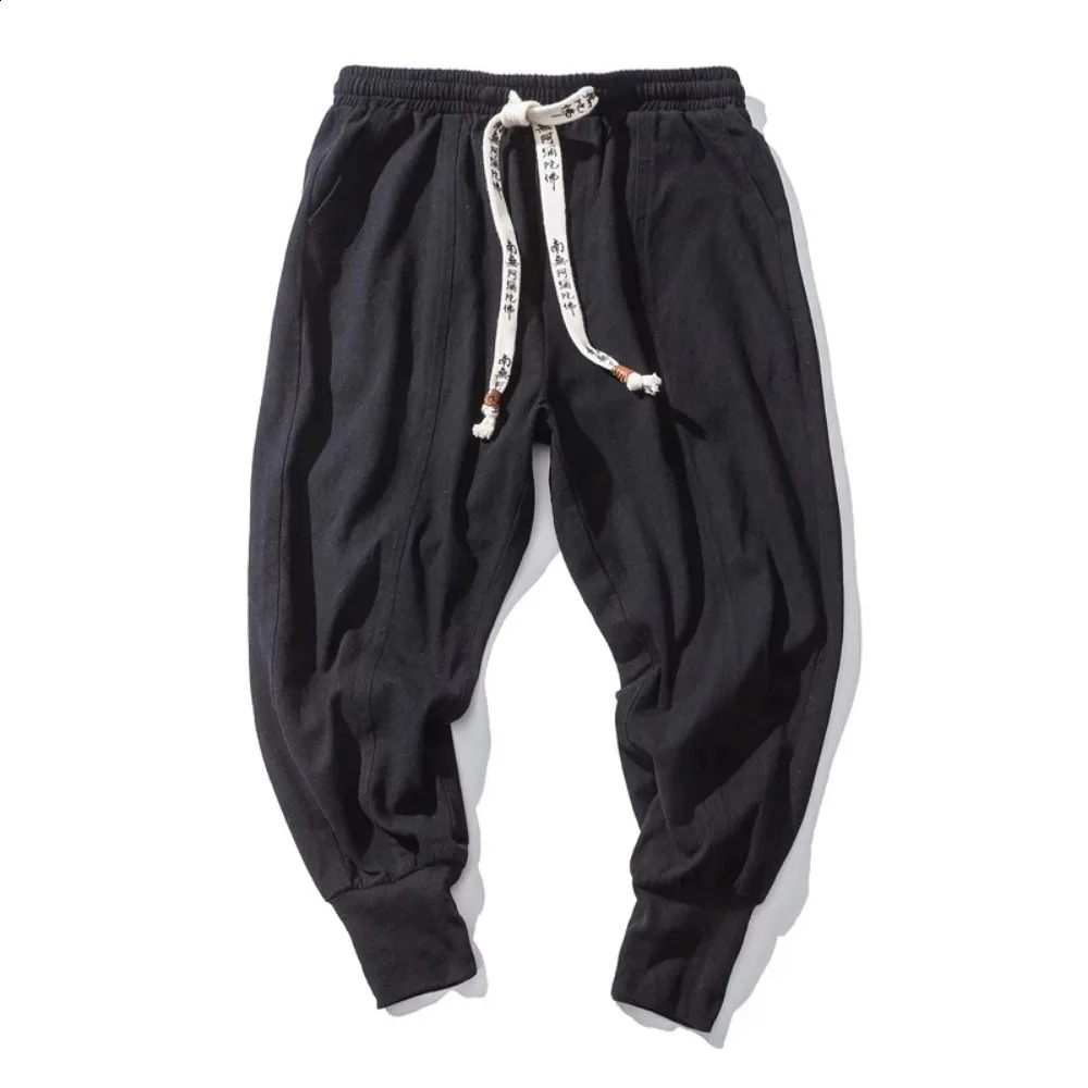Cotton and linen harem pants for mens streetwear runners pocket crotch casual sports 240819
