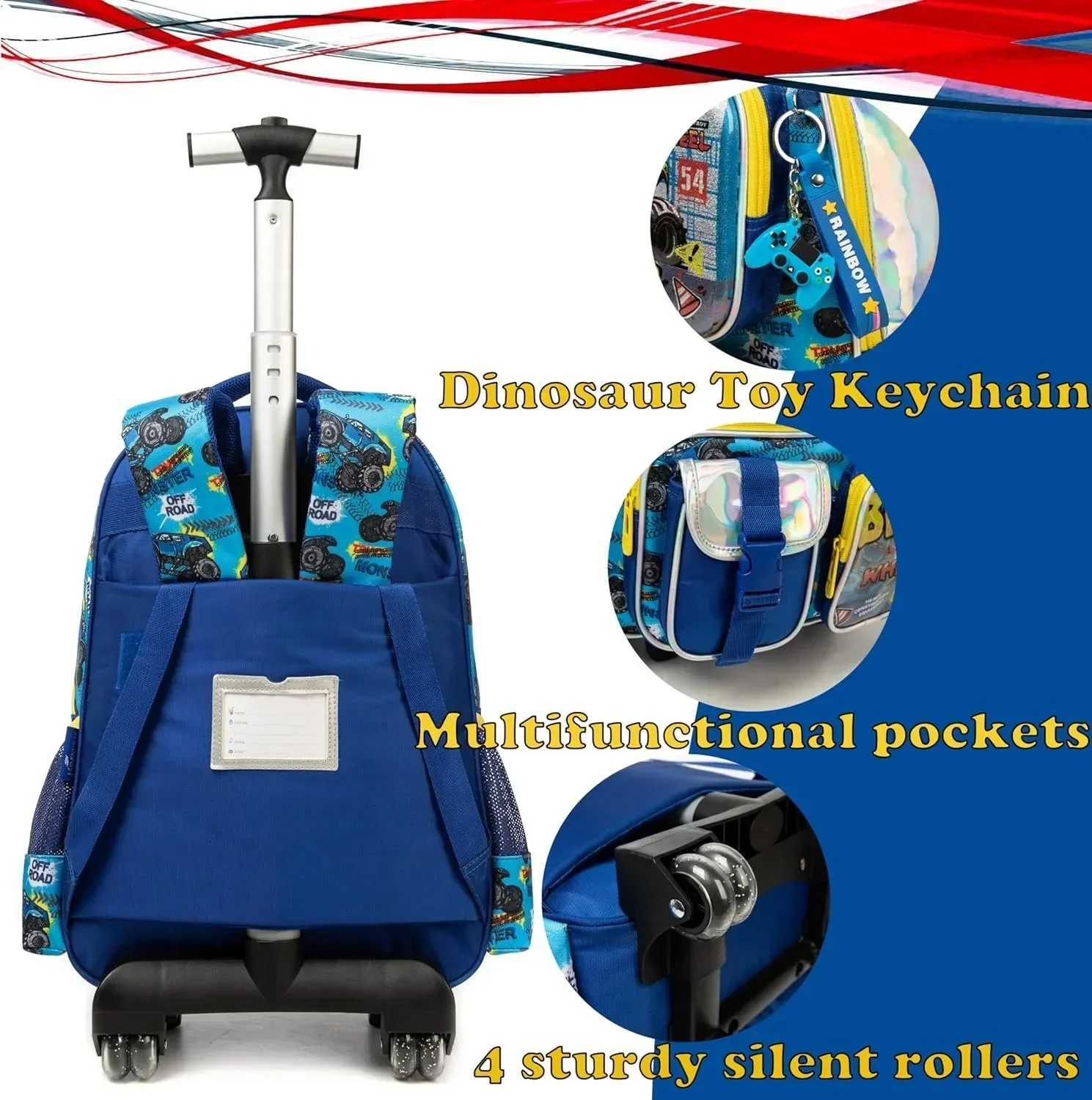Kids Rolling Backpack for Boys Trolley Roller Luggage Backpacks on Wheels Elementary Multiple Function Pockets Travel School Bag Y240820