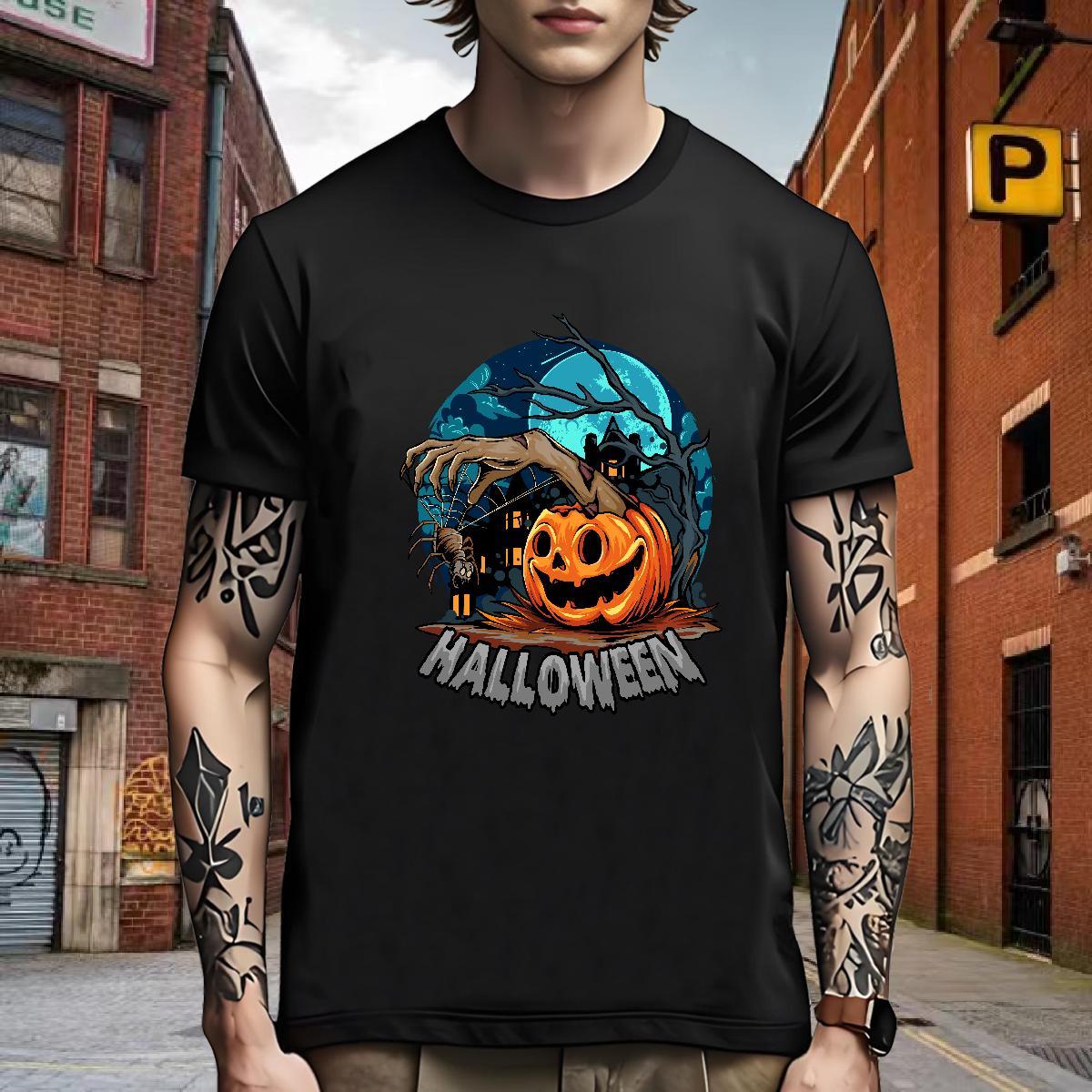 Unisex Men T Shirts pumpkin Crew Neck Daily Wear Anime Print 100% Cotton 230g Men Tshirts Stylist Tees