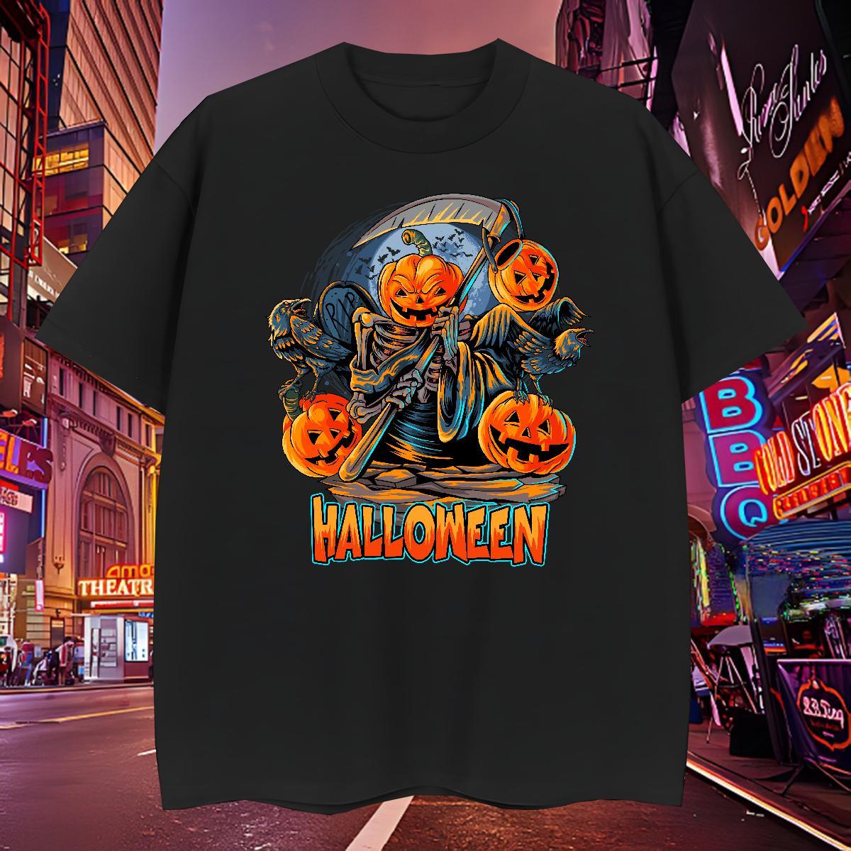 Cool T Shirts Men pumpkin Crew Neck Breathable Daily Wear Black Oversized 230g 100% Cotton Men Clothes T-Shirt Designer Tee Shirt