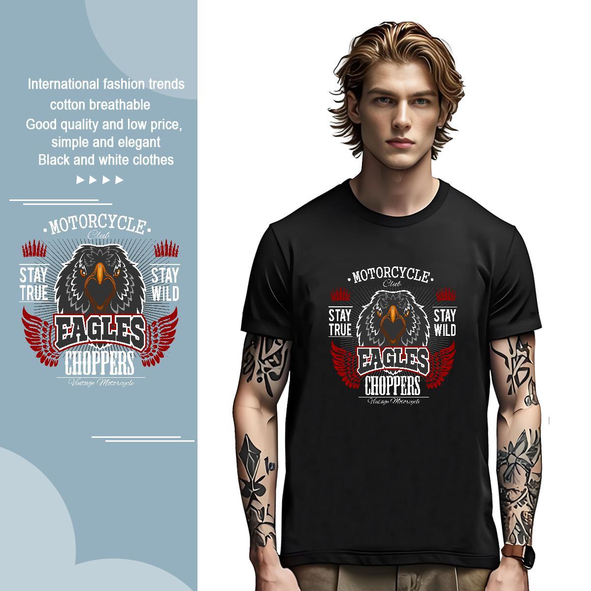 Man T Shirts 100% Cotton 230g eagle Sport Crew Neck Breathable Black White Men Tops Tees New Arrival Unisex Tops Shirt