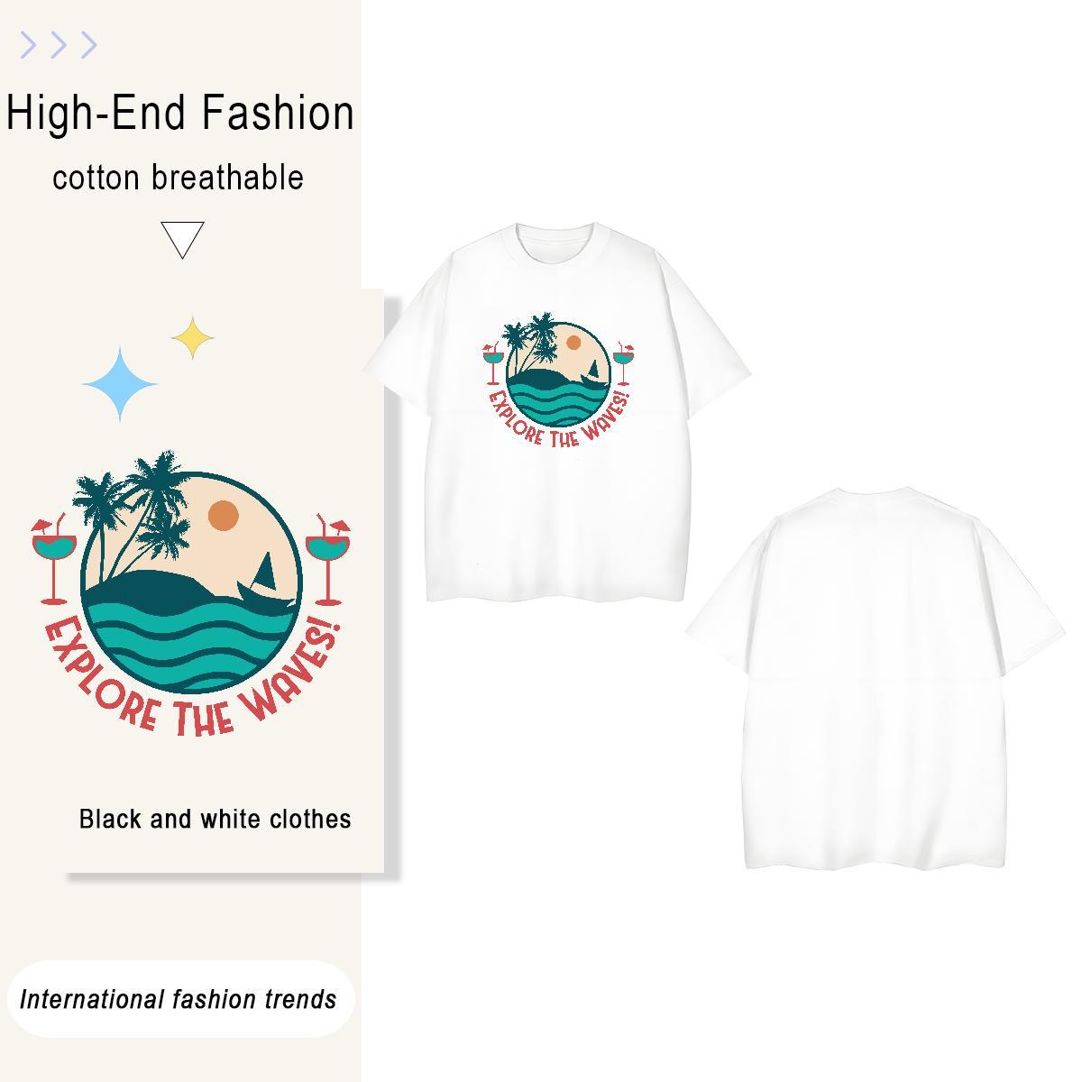 Brand sea 230g 100% Cotton Couples T Shirts Summer Casual O-Neck Short Sleeve T-Shirts 2024 Custom Printing Polos