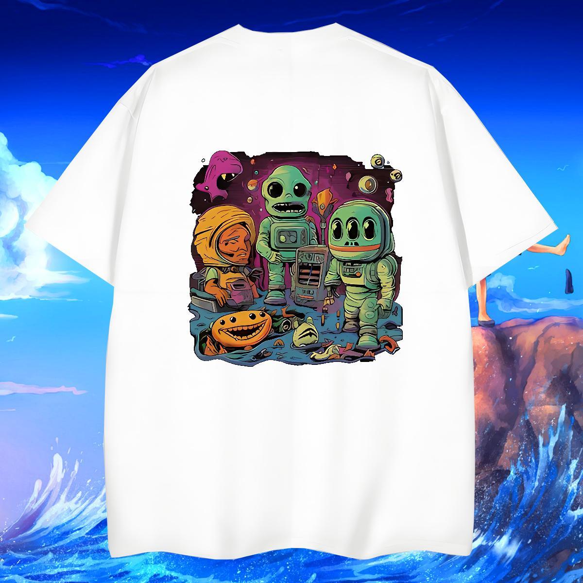 Classic Men Tshirts Street Wear 100% Cotton 230g Plus Size Cartoon Breathable Crew Neck spaceman Mens T Shirts Customized Clothings