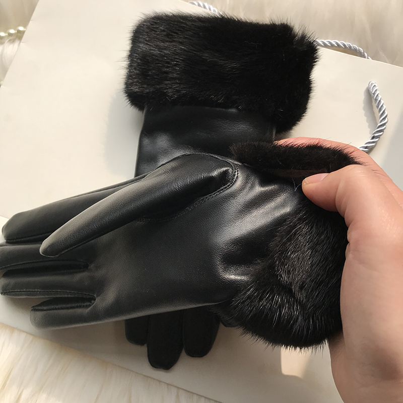 Genuine Women's Real Mink Fur Gloves - Soft Sheepskin Leather for Winter Warmth Men's glove Touch screen