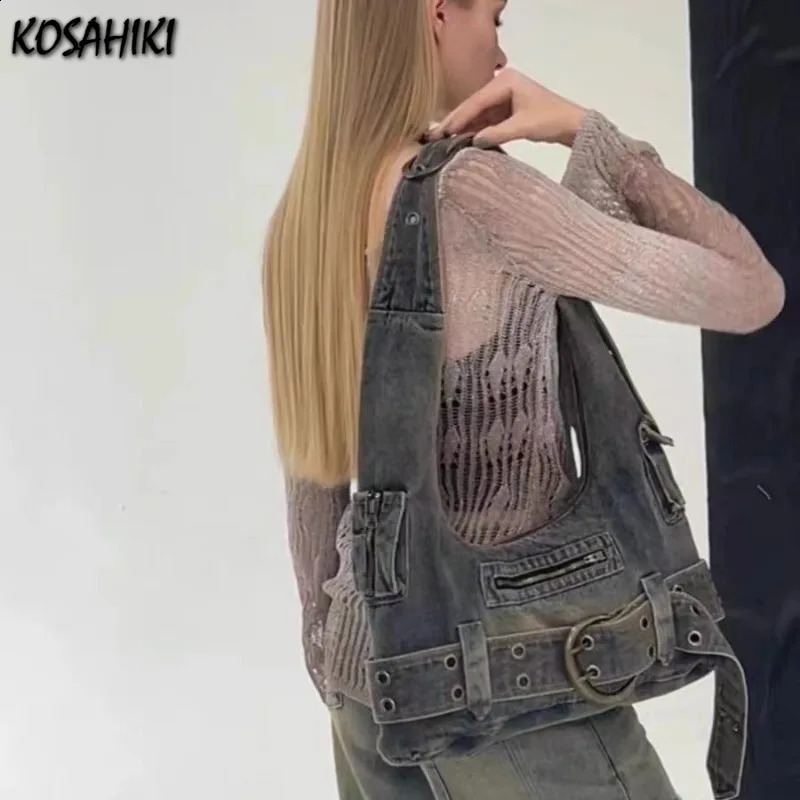 Fashion Y2k Underarm Bag Trendy Women Vintage Belt Zipper Shoulder Bags Casual All Match Denim Handbags Femme 240819 c07d 4