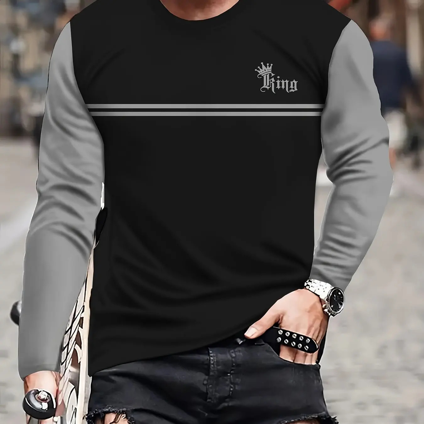 Vintage Mens Long Sleeve T-Shirt Patchwork Tees Tops Plaid T-Shirt For Men 3d Striped Printed Clothing Oversized Streetwear 5xl 240820