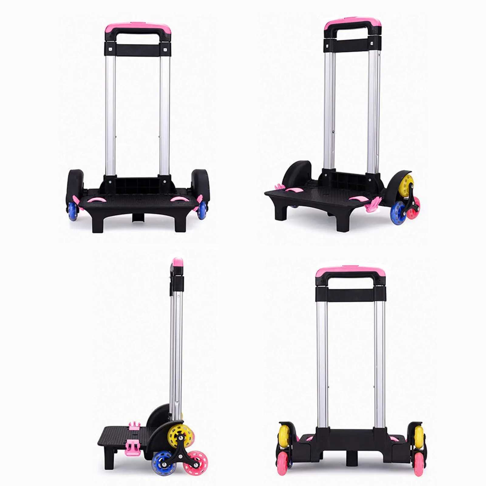 Backpack Trolley Wheeled Trolley Aluminium Alloy Foldable Hand Cart 6 Wheels Rolling Luggage Carts for Kids School Y240820