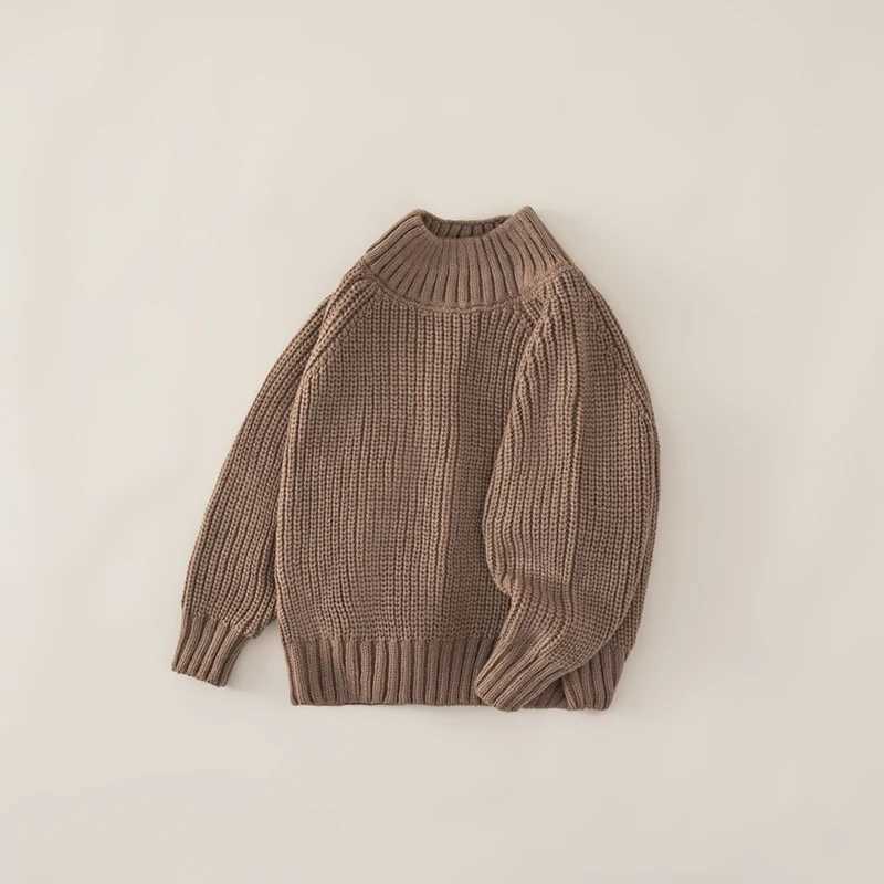 Korean style childrens sweater knitted and pulled 2024 autumn new half turtle neck boys sweater 2-6Y simple girl bottom top W240820