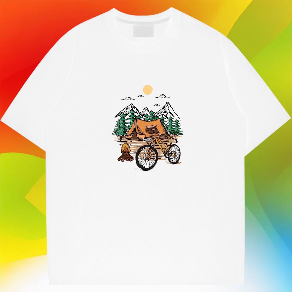 Loose Fit Mens Tshirts Casual Daily Wear 100% Cotton 230g Cartoon Print Breathable Crew Neck mountains T-Shirts 2024 Summer Tops Shirt