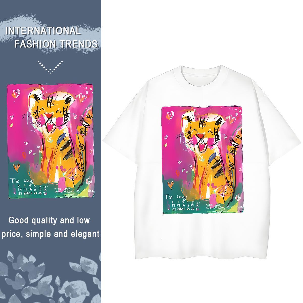Factory Direct Couples T Shirts Sports Street Wear Crew Neck Top Shirts Loose fit 230g Pure Cotton tiger Cartoon Printing L-4XL Woman T Shirts