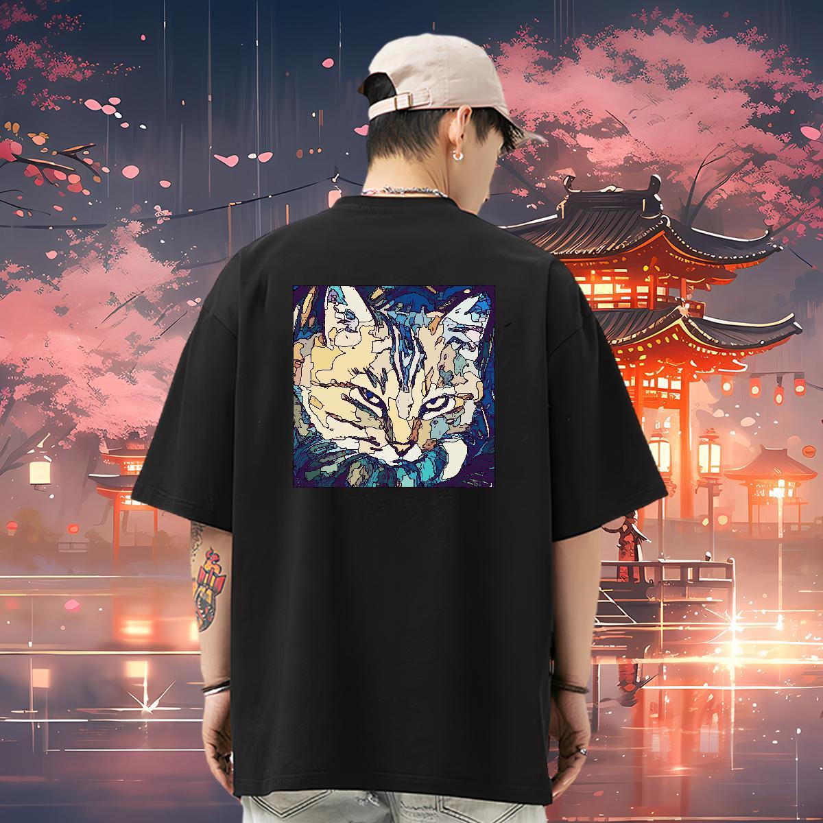 Stylist Men Tees cat Outdoor 100% Cotton 230g Clothings Breathable Crew Neck Cool Design Mens T Shirts Asian Size