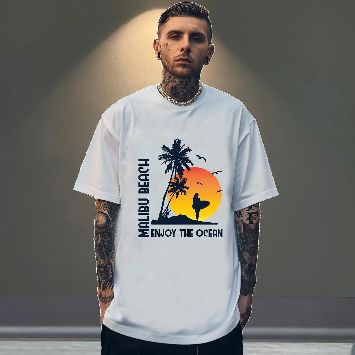 Loose Tshirts Casual Daily Wear 230g 100% Cotton Custom Big Size O-Neck Short Sleeve beach Men T Shirts Fashion Tees