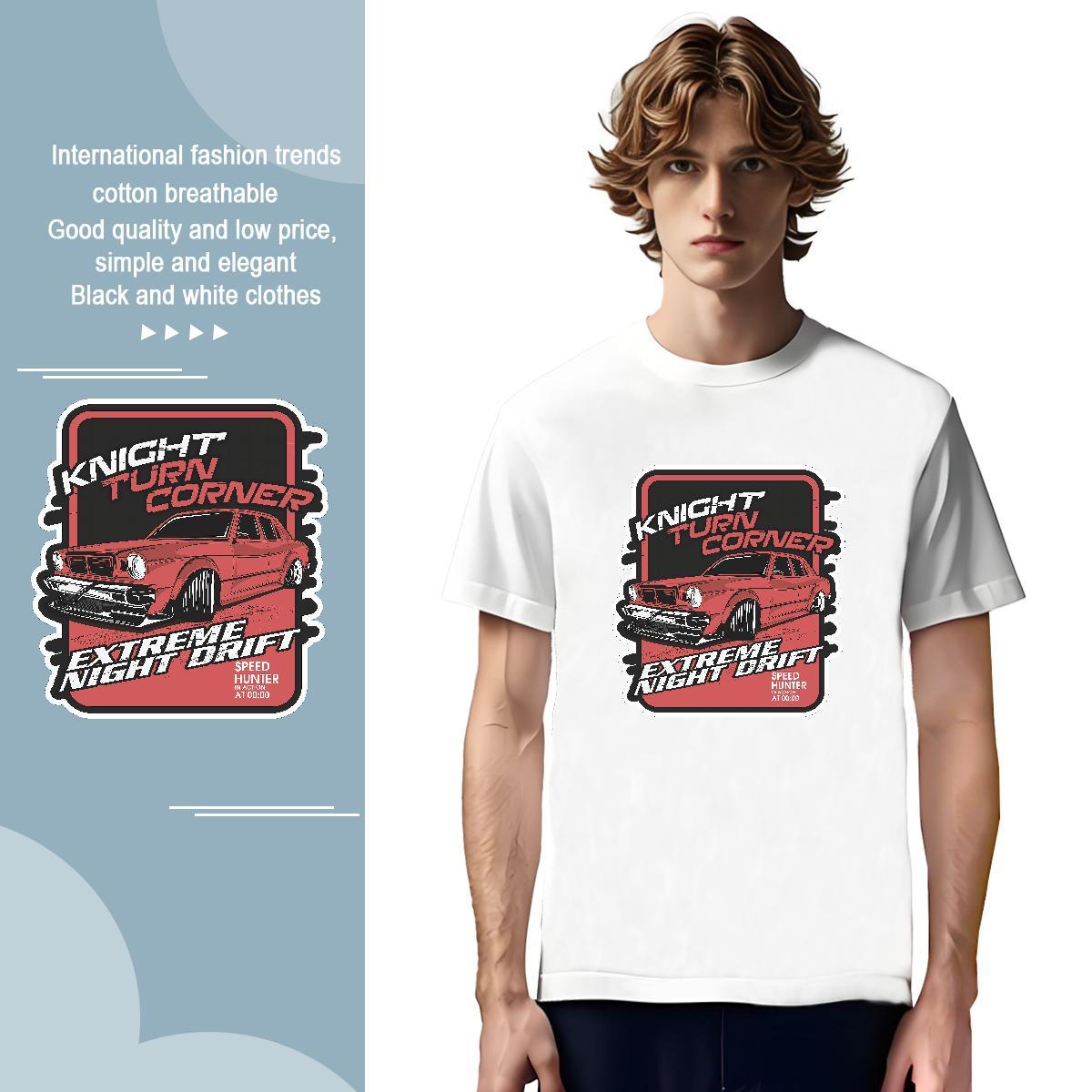 Loose Fit car 230g 100% Cotton Tshirts Street Casual Short Sleeve O-Neck T Shirt For Man Wholesale Anime Tees Shirts