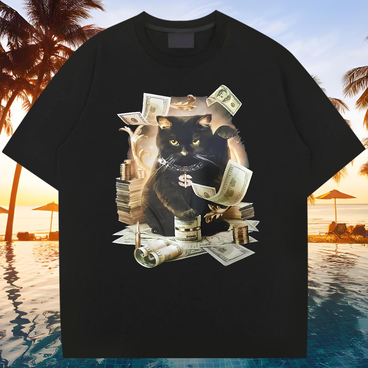 Unisex T Shirts Men cat Breathable Daily Wear Cartoon Printing L-4XL 230g Cotton Mens Tshirts Wholesale Tees