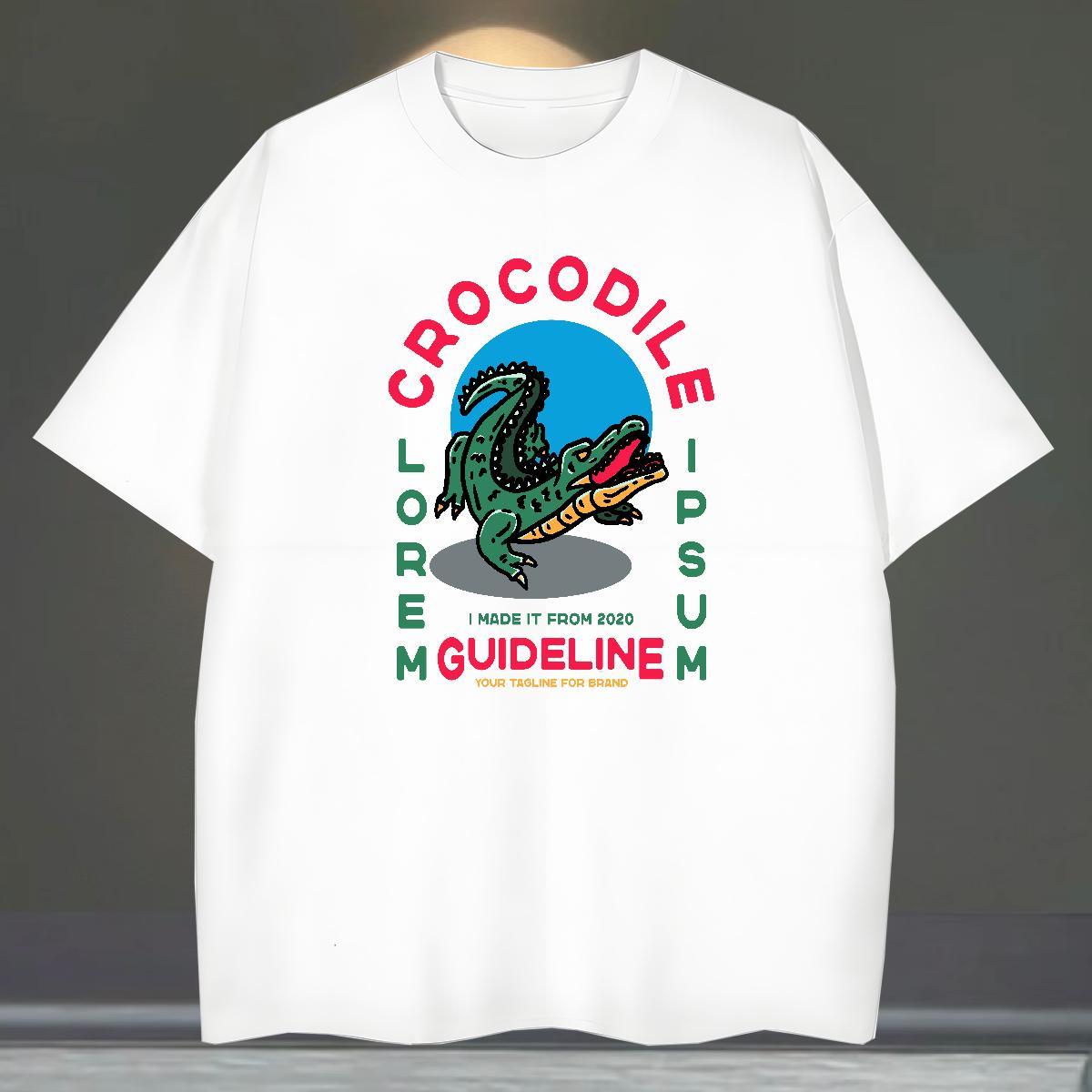 DIY Customized Tshirts crocodile Spring Summer 230g 100% Cotton Tee Shirt Breathable Crew Neck Soft Men T Shirts DIY Anime