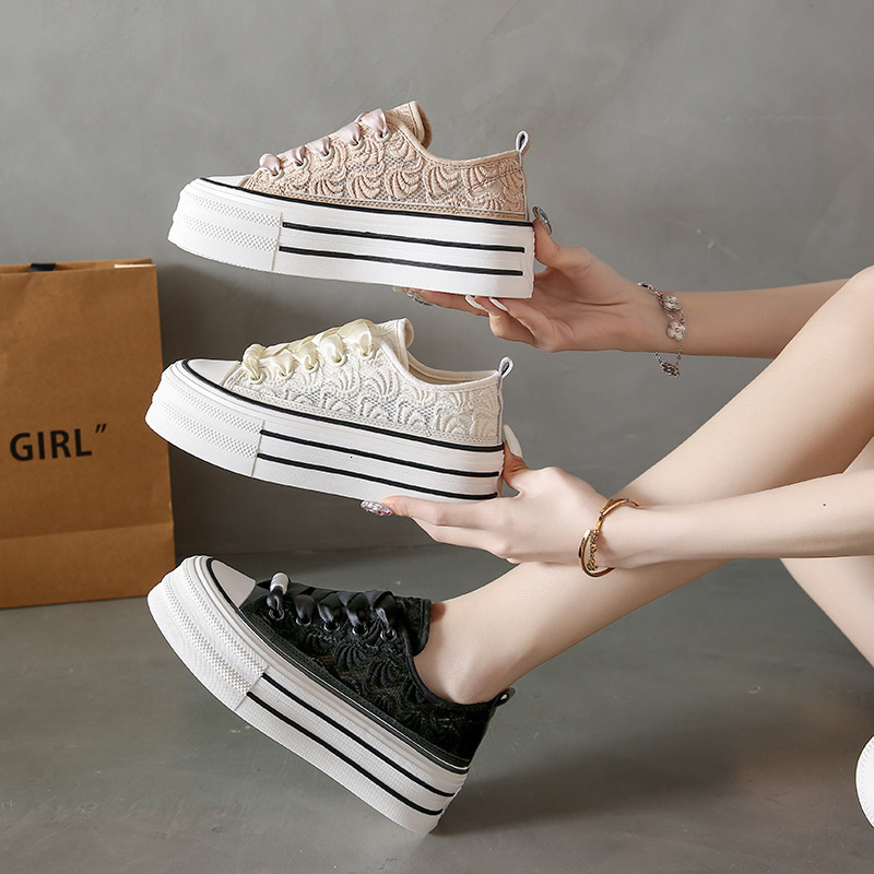 Ddmysports Canvas Women S Summer New Student Korean Edition Instagram Versatile Thick Sole Board Lace Casual Shoes BR OUTDOOR