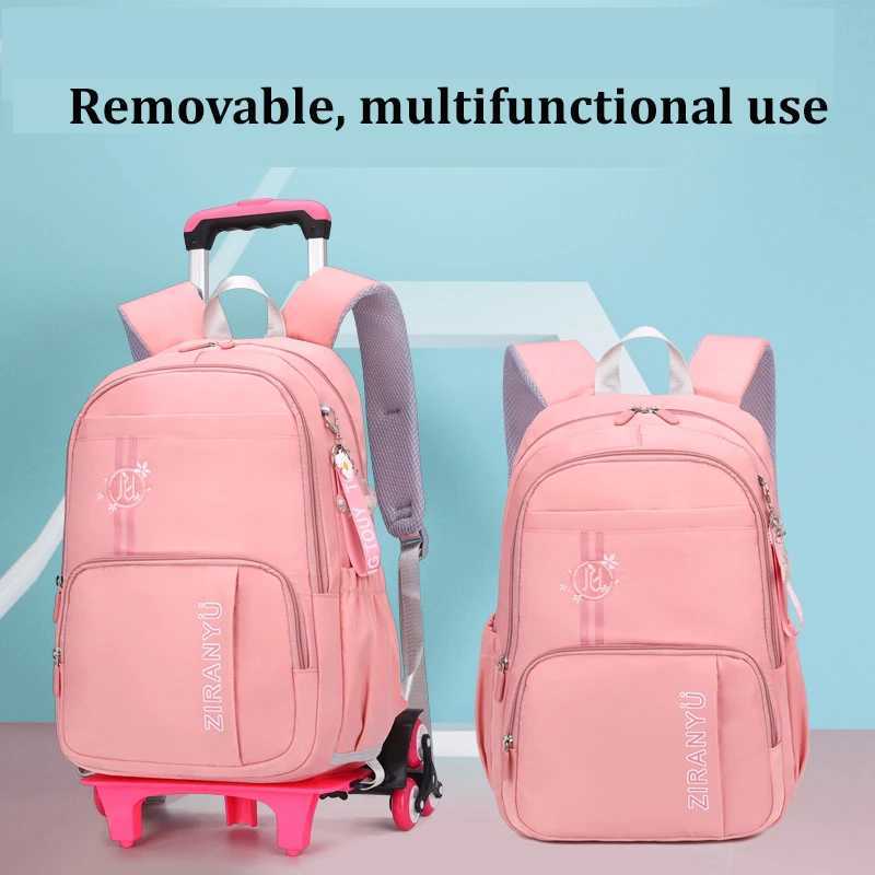 NEW CuteStudent School bag Rolling Backpack kids Trolley bag girl school backpack Large-capacity child waterproof wheeled bag Y240820