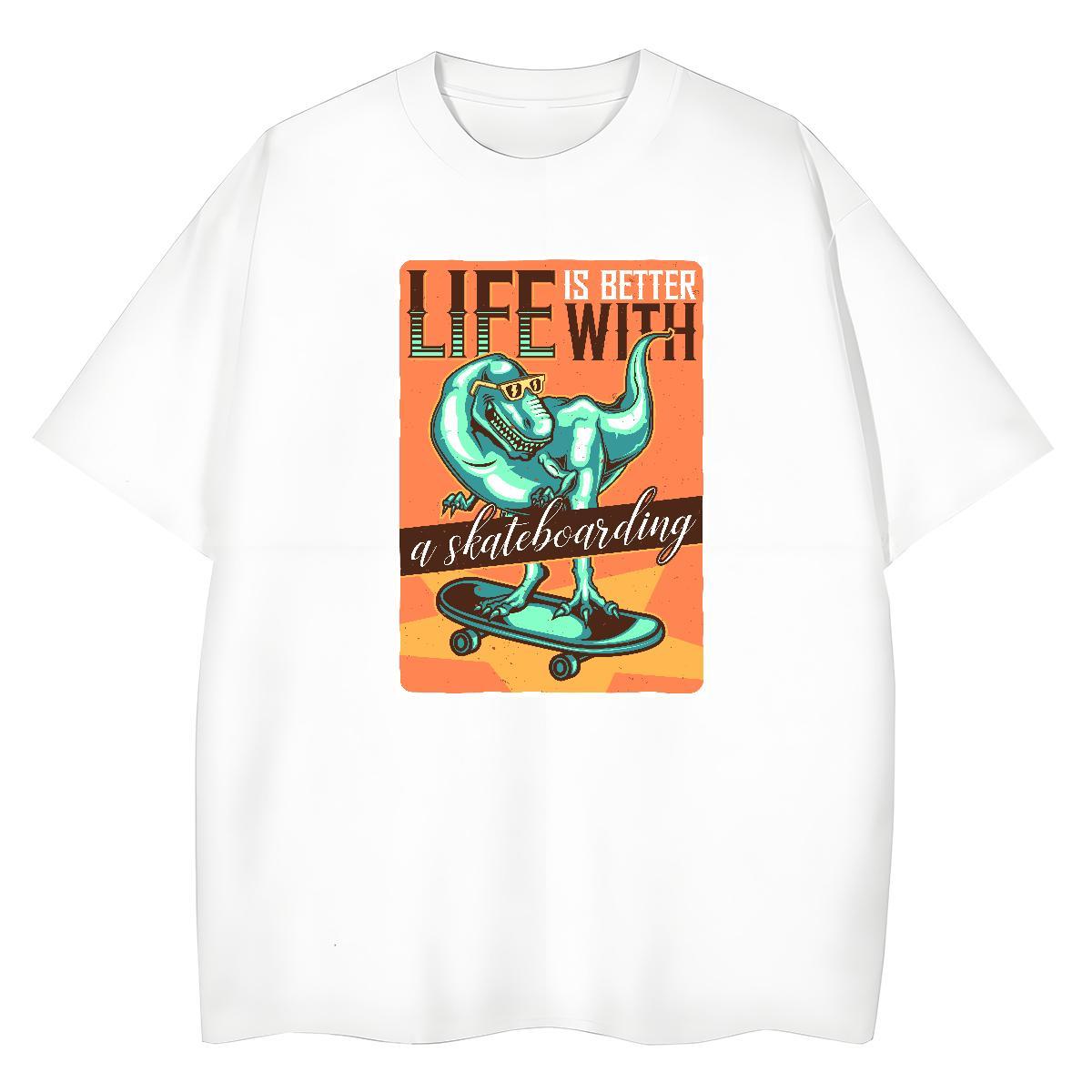 New Designer Couples T Shirts dinosaur Hip Hop Street 230g 100% Cotton Tee Shirt Crew Neck Breathable High Quality T-Shirts for Men Customized