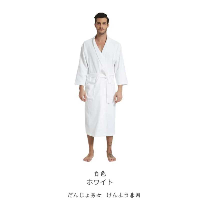 100% pure cotton mens yukata long and thick absorbent Terry bathrobe kimono mens towel pajamas womens dressW240719