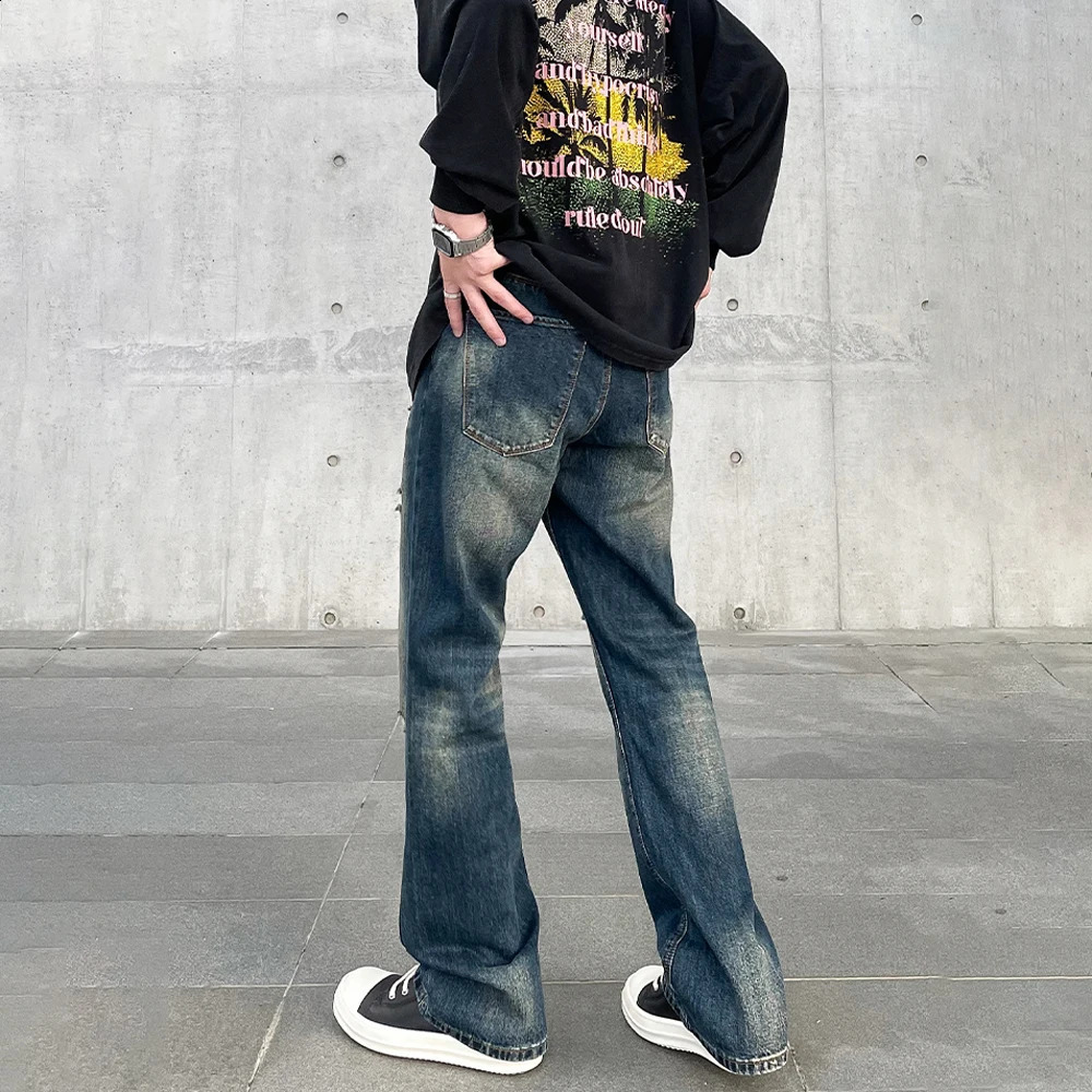 Ripped Jeans Men Streetwear Y2k Autumn Slim Casual Fashion Trousers Vintage Blue Flared Distressed Winter Fit Street Denim Pants 240819