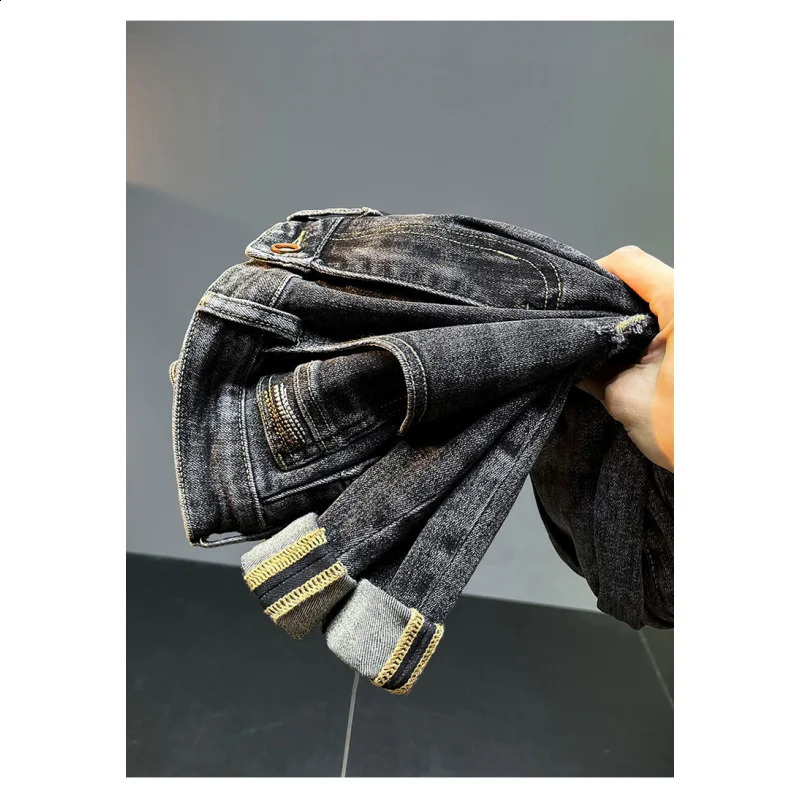 Autumn and winter black gray jeans men fashion holes denim casual Stretch Slim Fit Ankle tight trousers 240819