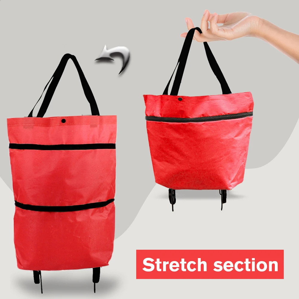 Shopping Cart with Wheel Portable Supermarket Tug Bag Oxford Easy Installation Folding Waterproof HighCapacity for Camping Trip 240819