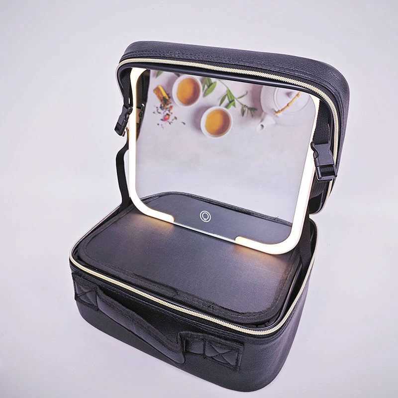 Travel Makeup Bag with Lighted Mirror and 3 Color Settings Rechargeable Cosmetic Organizer Case for Beauty Tools and Accessories Y240819