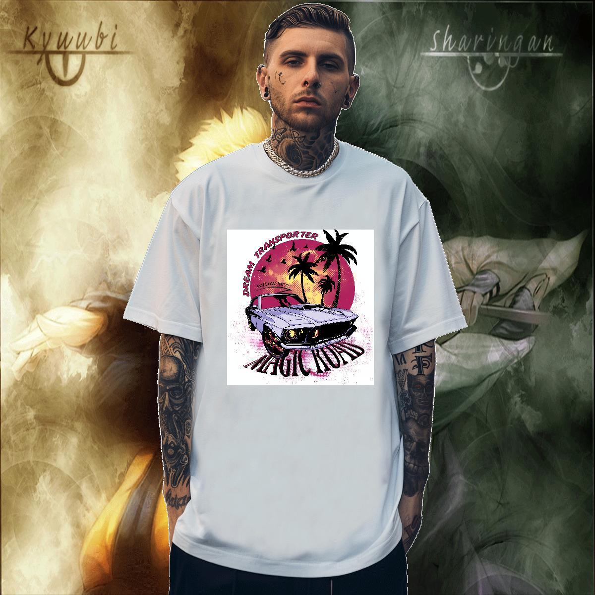 Soft Tshirts Home Outdoor 100% Cotton 230g Custom Anime Short Sleeve O-Neck car T shirt Classic Casual Wear