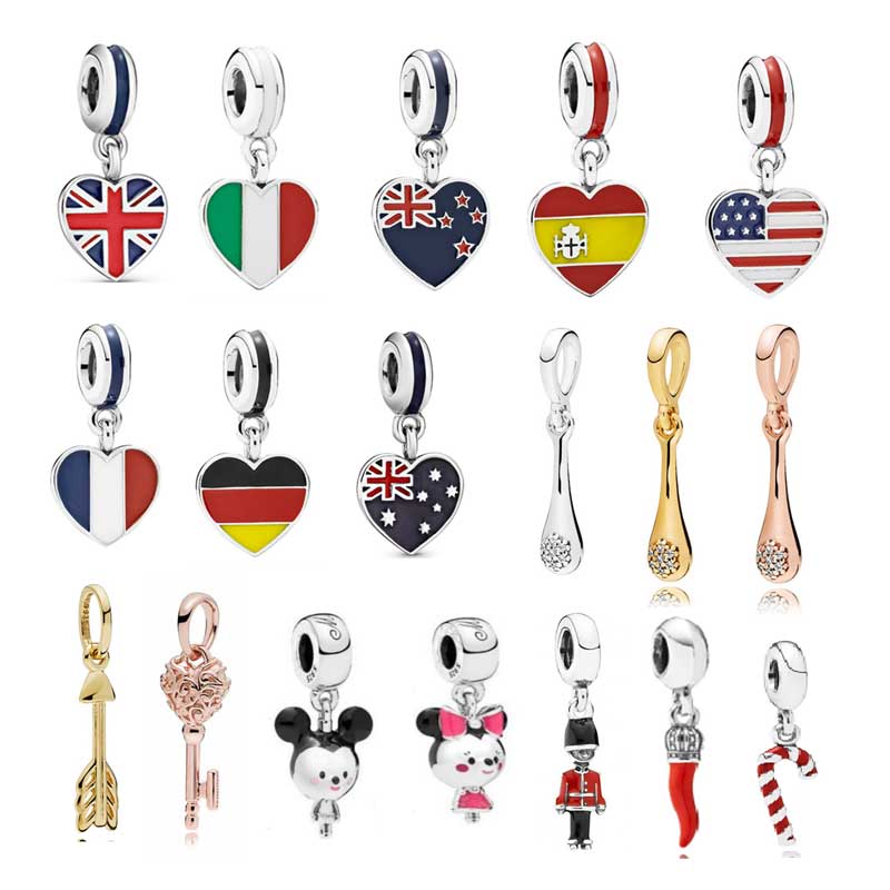 Heart Country Flag Chili Key Pendant Soldier Arrow Charms S925 Snake Bracelet Pendant Beads For Jewelry Making Free Shipping