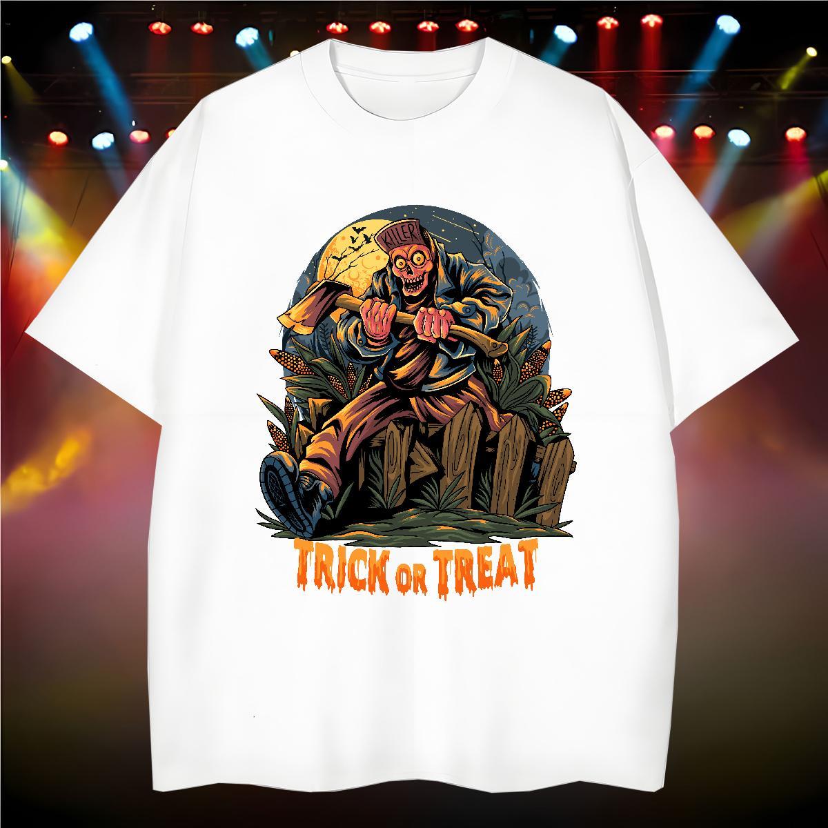 Popular T-Shirts for Men halloween O-Neck Short Sleeve Hip Hop Street Plus Size Cartoon 230g Pure Cotton Men Tops Tees Factory Direct Tshirts