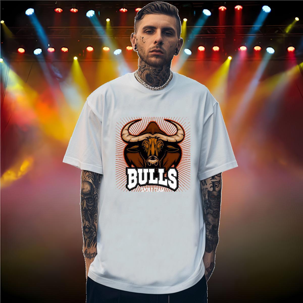 Customized Men Tops Tees bull Sports Casual 230g Pure Cotton Top Tees Round Neck Short Sleeve Free Shipping Men T Shirts DIY Anime