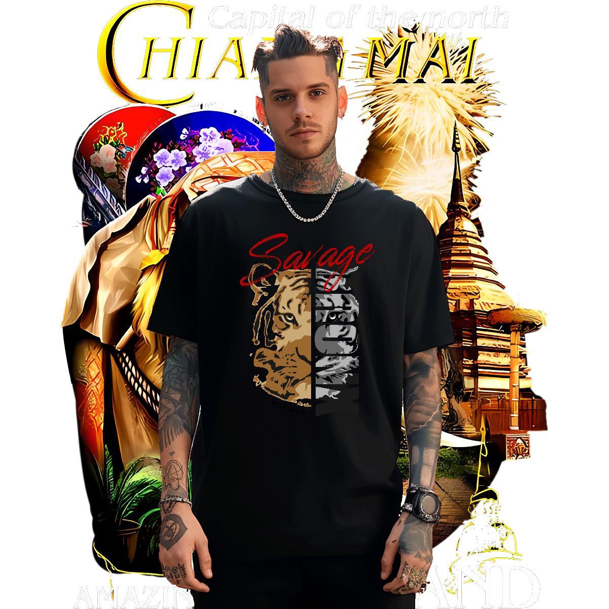 TOP Quality Mens T Shirts tiger Breathable Crew Neck Casual Beach Graphic 230g Cotton Couples T Shirts 2024 New Tees