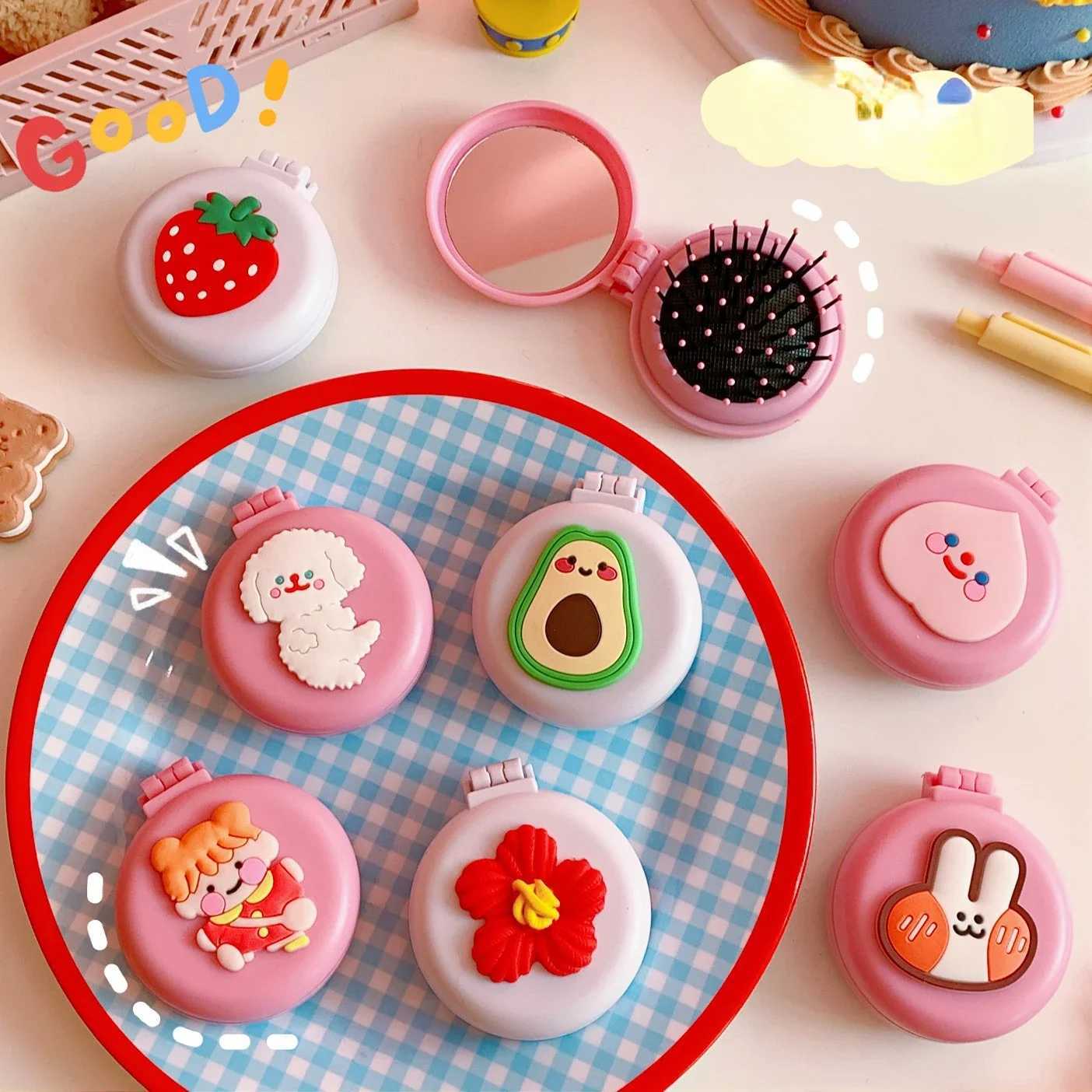 1pcs Silicone Single-Sided Portable Makeup Mirror With Girl Folding Small Round Mirror Mini Size Y240819