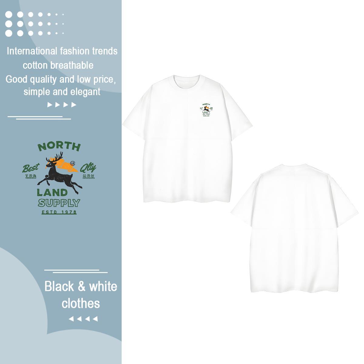 Fashion Casual Couples T Shirts Deer Street wear Hip Hop 230g Cotton Tees Crew Neck TOP Quality T-Shirts for Men Custom Print Plus Size