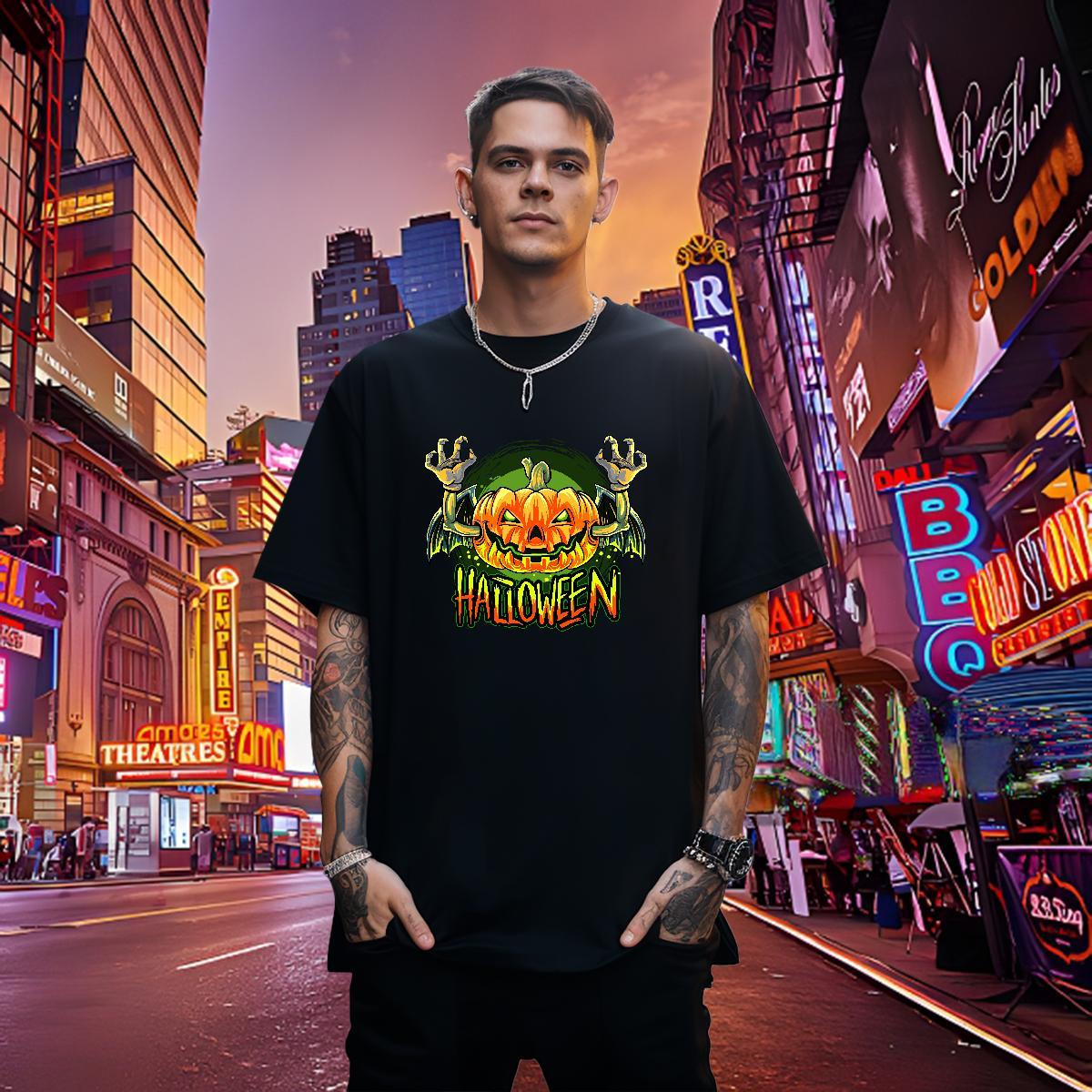 Popular Mens T Shirts pumpkin Breathable Crew Neck Home Outdoor Custom Anime 100% Cotton 230g Tshirts Factory Direct Clothes