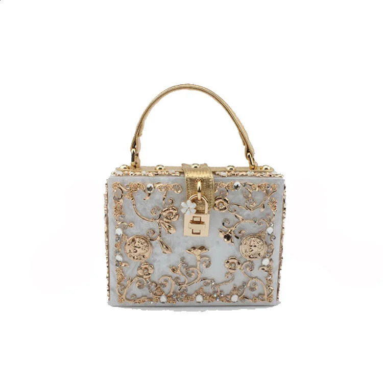 Hollow Metal Dinner Acrylic Carved Diamond Flash Womens Party Banquet Wedding Wallet Bolsas Handbag Y2k 240820