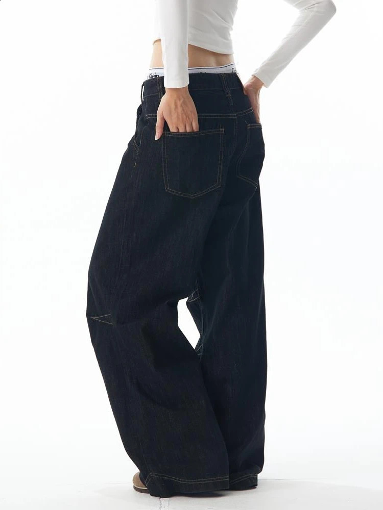 HOUZHOU Grunge Y2k Black Jeans Women Vintage Oversized High Strt Cargo Trousers Wide Casual Baggy Straight Denim Pants Z260313