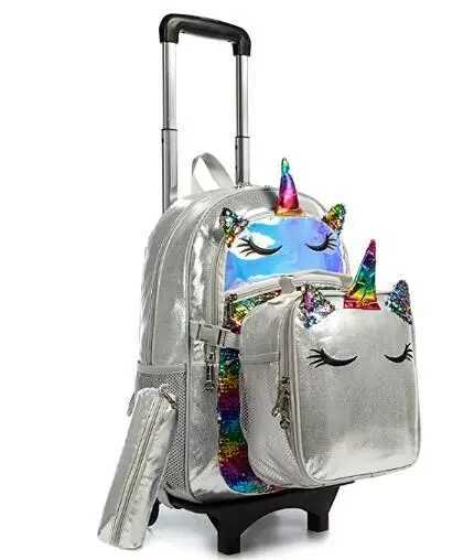 School wheeled backpack bag for girls School Rolling backpack Kids student bag wheels children school Trolley backpack Bag Y240820