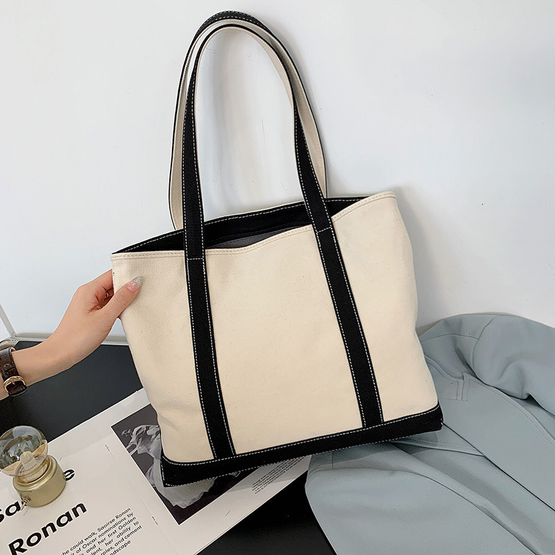 Canvas women in 2024, new casual and versatile canvas for students, simple tote bag