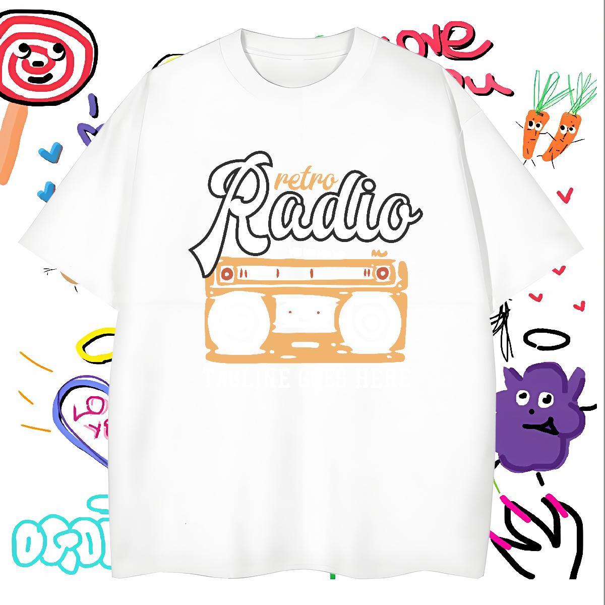 Cool radio Mens T Shirts Hip Hop Street Mens Tshirts 230g 100% Cotton Classic Casual Crew Neck White Plus Size Polos