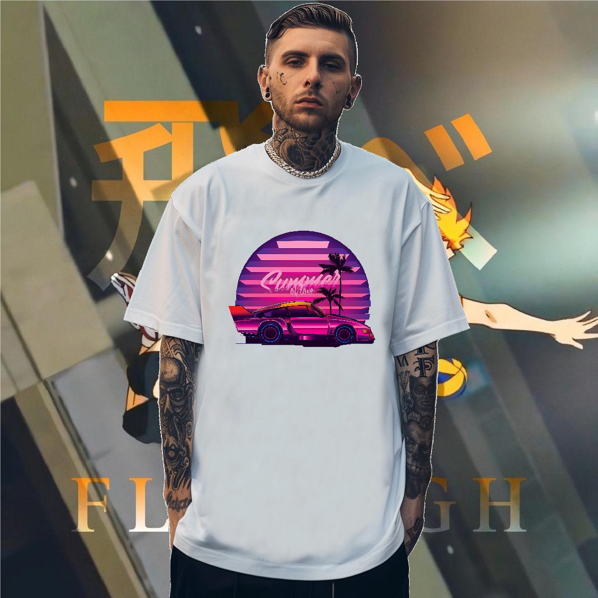Wholesale car 230g Pure Cotton Men Clothes T-Shirt Outdoor Breathable Soft T Shirts Men Fashion Casual Floral Print Tshirts
