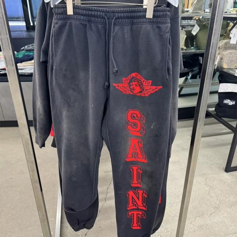 Streetwear Letter Graffiti Casual Pants Mens Winter Drawstring Sweatpants Baggy Trousers