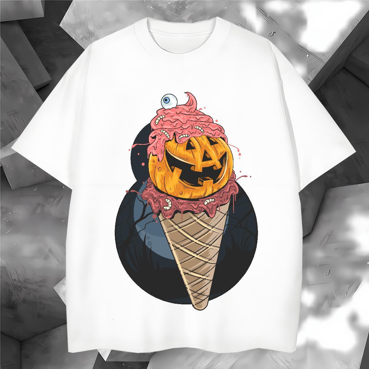 TOP Quality T Shirt For Man ice-cream Breathable Short Sleeve Street wear Hip Hop Black White 230g Pure Cotton Tshirt for Man Woman 2024 New Top Tees