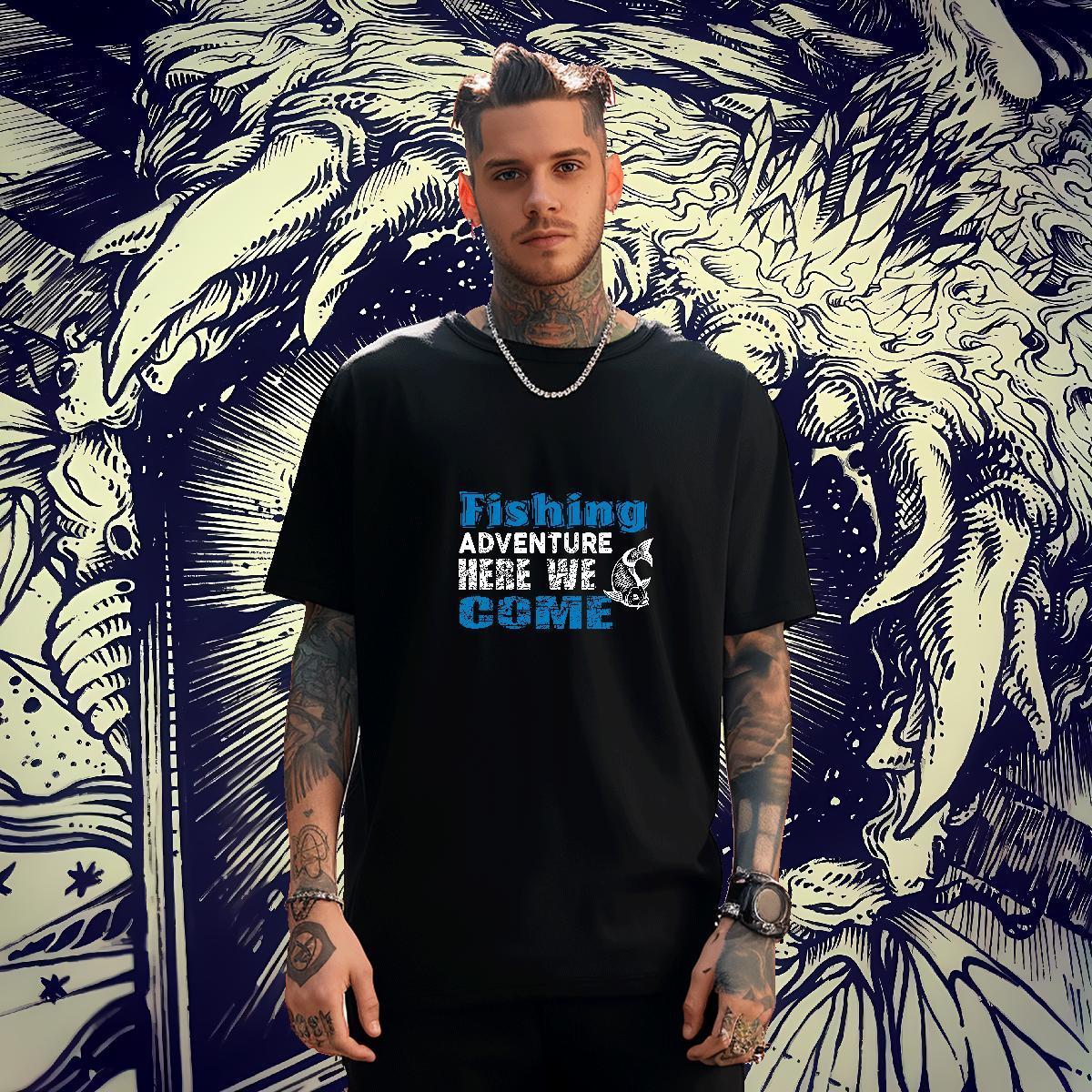 Comfortable Men Tops Tees Home Outdoor 100% Cotton 230g DIY Printed Crew Neck Breathable Fishing T-Shirts for Men 2024 DIY Tops Shirt