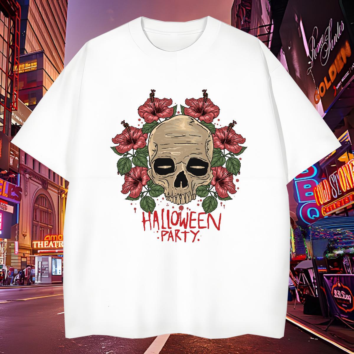 Unisex T shirt skull Round Neck Short Sleeve Summer Casual Cartoon Print 100% Cotton 230g Tshirt for Man Woman 2024 Summer Tees