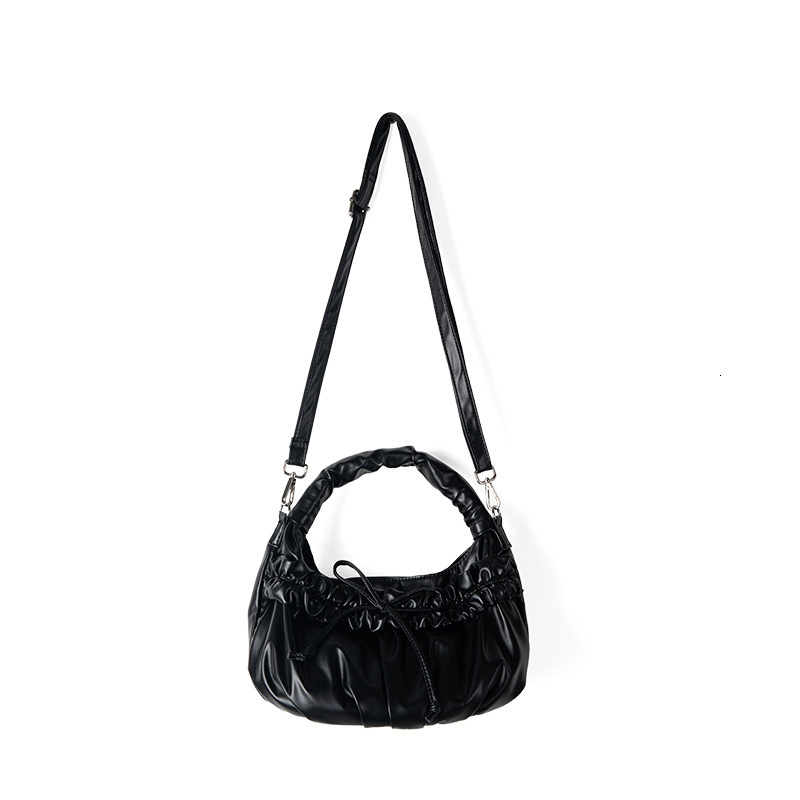 Small niche pleated high-end work handbag, bow PU summer shoulder crossbody bag, women's versatile bag