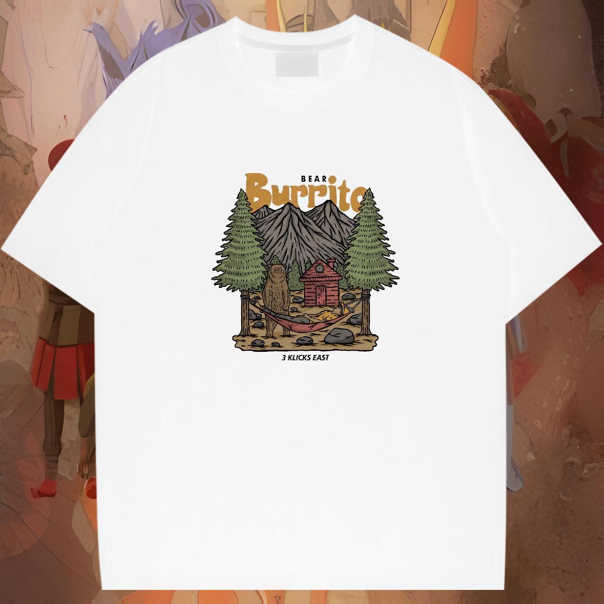 Loose Couples T Shirts Summer Casual 230g Cotton Custom Printing Breathable Short Sleeve mountains T Shirts Men 2024 Tops Shirt