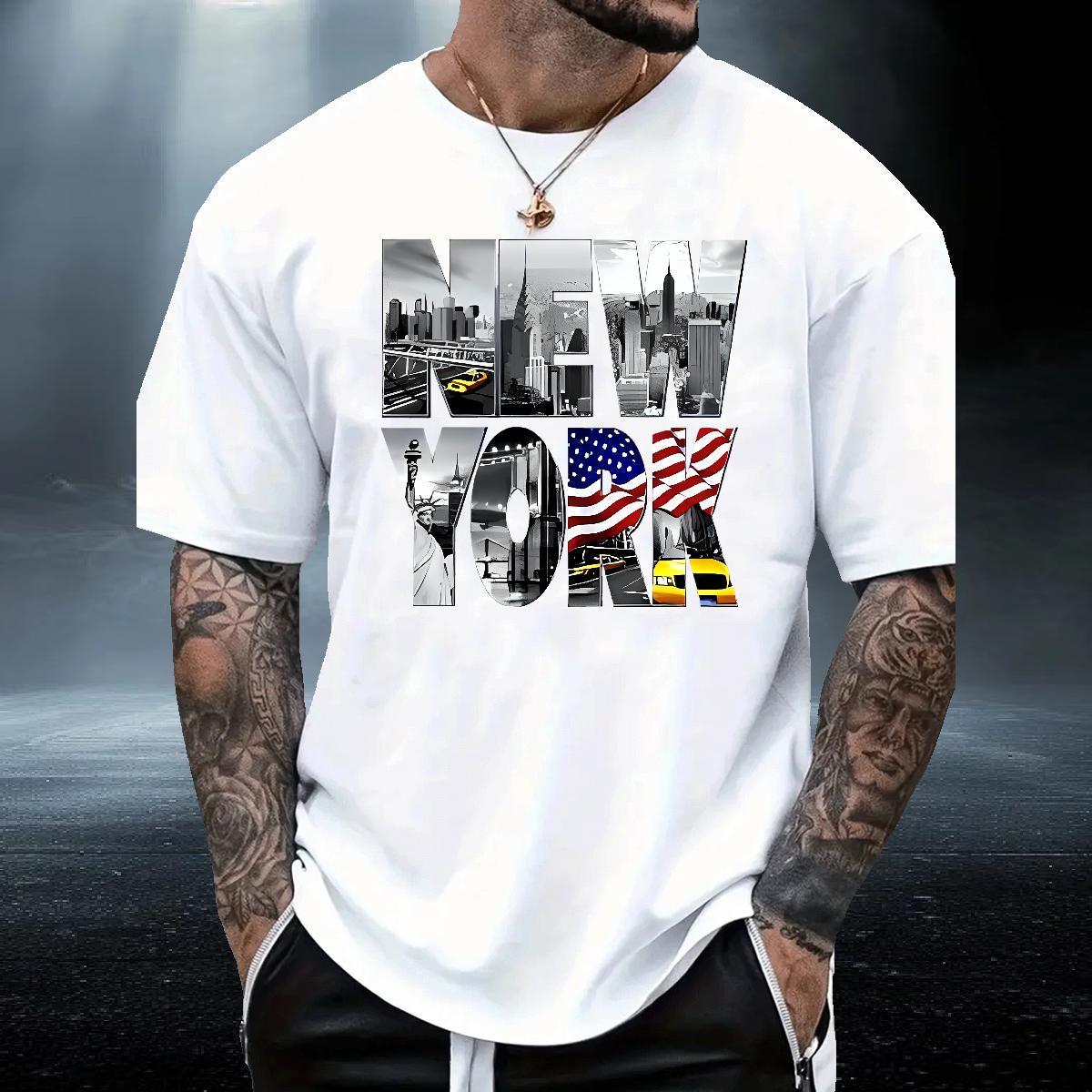 High Quality Men Clothes T-Shirt Casual 100% Cotton 230g Custom Printed Breathable Crew Neck New York Man T Shirts 2024 DIY Tops